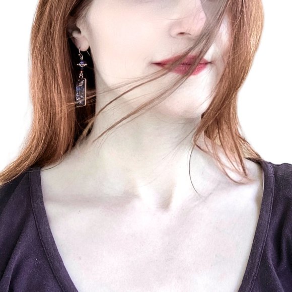 William Morris Bird Strawberry Thief Art Nouveau Blue Cabochon Handmade Earrings - Picture 6 of 8